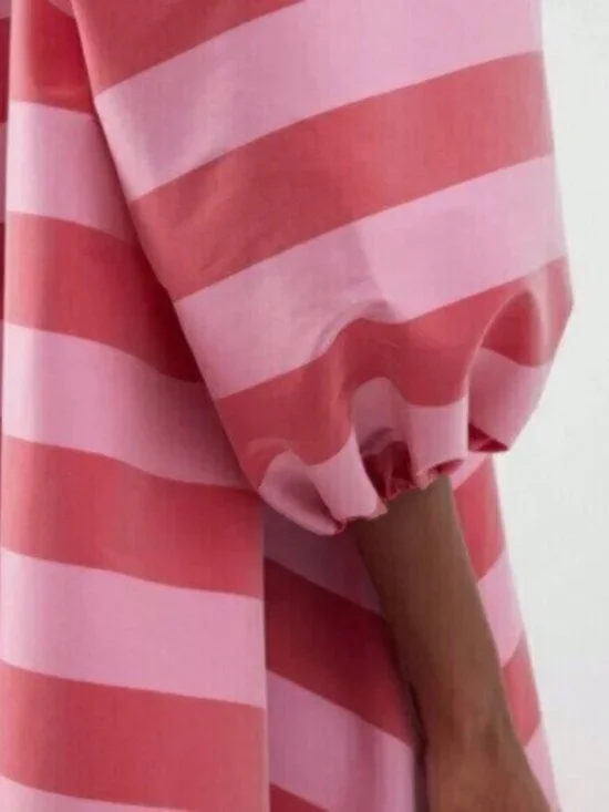Pink Red Casual Women's V-Neck Striped Maxi Dress - Picture 3 of 7